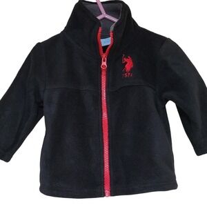 US Polo Assn Baby Fleece Jacket Black Red Zip Up Toddler Boy Girl Outfit 12 mo
